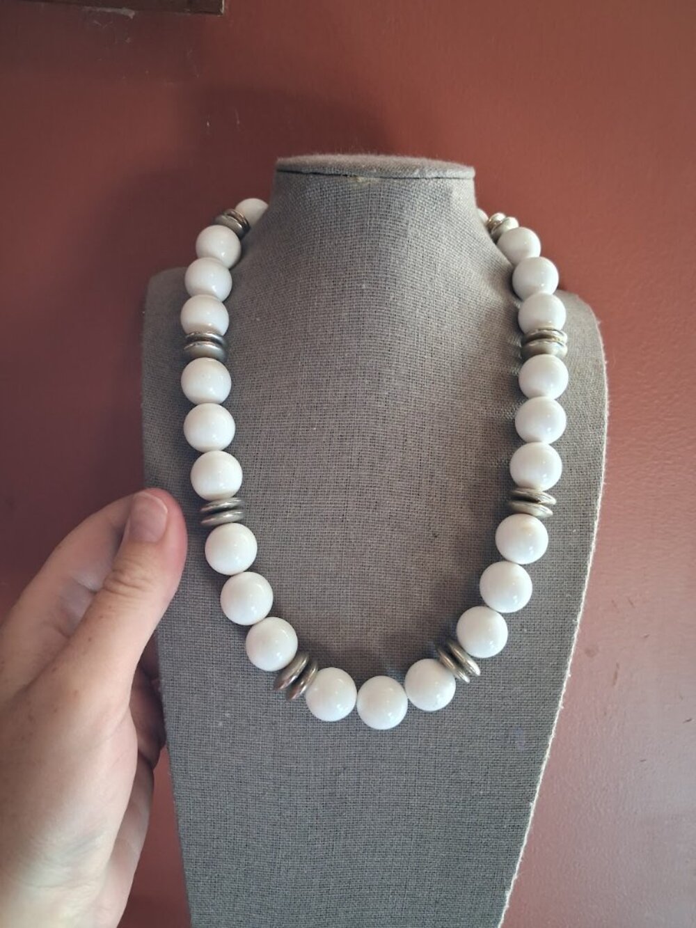 19 inch White beaded necklace